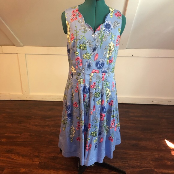 Talbots Dresses & Skirts - Periwinkle Talbots Floral Scalloped Neckline A-Line Dress with Pockets, size 8